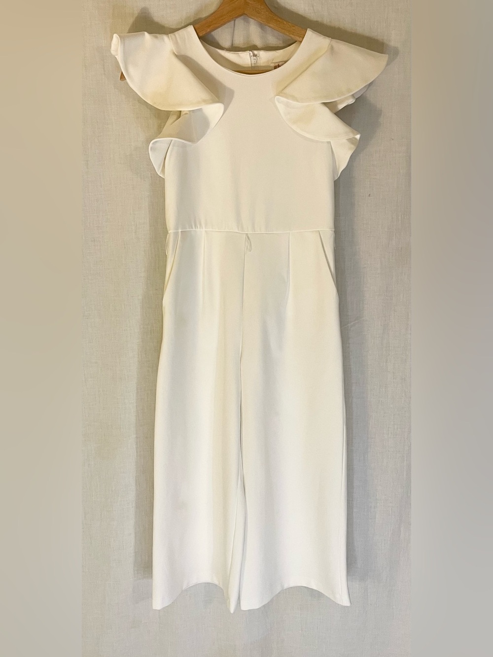 GB girls White Ruffle-Sleeve Wide Leg Jumpsuit